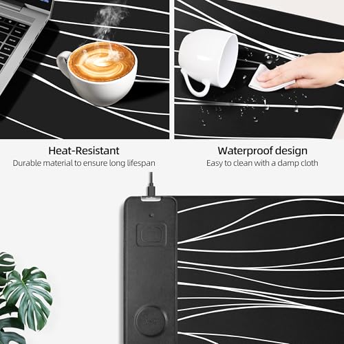 Mouse Pad with Magnetic Wireless Charging, 31.5"x15.8" XXL Desk Mat | Gaming Mousepad Ultra-Smooth Surface, Non-Slip Rubber Base, Waterproof Computer Keyboard Pad for Desk, Office, Black and Line - color: Black and Line - 31.5"x15.7"
