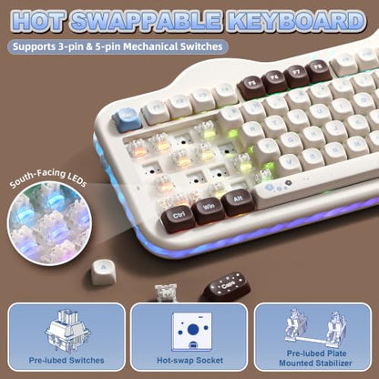 YUNZII C98 Cute Cake Wireless Mechanical Keyboard (Choco, Milk Switch) | 99 Keys with Number Pad, Hot Swap, PBT MOA Keycaps, BT5.0/2.4G/USB-C, Gasket Mount, Custom RGB Backlit for Win/Mac - color: Choco, size: Milk V2 Linear Switch