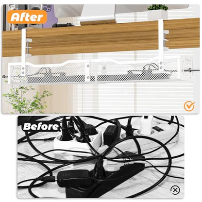 Under Desk Cable Management Tray, No Drill Steel Desk Cable Organizers, Wire Management Tray Cable Management Rack (24.4" Length-White) - color: 1 Pack-24.4"-White