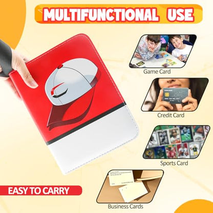 Premium Collectible Trading Card Albums，Card Binder Fits 400 Cards with 50 Removable Sleeves，Display Game Card Case book Holder, Boys Hats Themes - color: 05 red hat