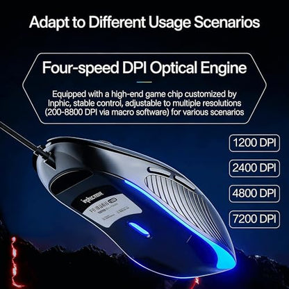DGMINMU B1/2 Wired Gaming Mouse, Silent Click Ergonomic Mouse with 7200 DPI Adjustable, RGB Backlit, 6 Programmable Buttons, Braided Cable for PC, Mac, Laptop, Gaming & Office Use (B2-B) - color: B1/2-B