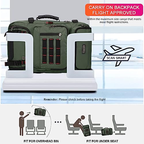 WITZMAN Carry on Travel Backpack for Men Airline Approved Fits 16" Laptop | Nylon 3 in 1 Luggage Duffle Bag with USB Charging Port, Shoe Compartment, For Weekend Getaway, Overnight Trip, B682 Green - color: 02.army Green