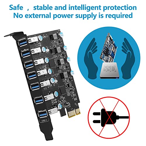 Sinefine PCI-E to USB 3.0 7-Port(7X USB-A) Expansion Card,PCI Express USB Add in Card, Internal USB3 Hub Converter for Desktop PC Host Card - size: 7 USB A Ports