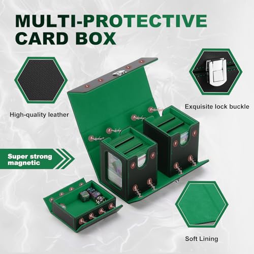 MTG Card Storage Box, 3 In 1 Graded Carrying Deck Box, 2PCS Commander Deck Boxes with Dice Tray, Removable Box Lid with Handle Black/Green - color: Black/Green, size: 3 IN 1 + Handle