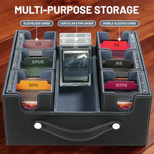 Commander Deck Box with Handle, Trading Card Storage Box for MTG&TCG.7 in 1 MTG Deck Box with 6 Toploaders, 6 Stoppers, 10 Colorful Dividers.(Black & Grey, 7 IN 1) - color: Black & Grey