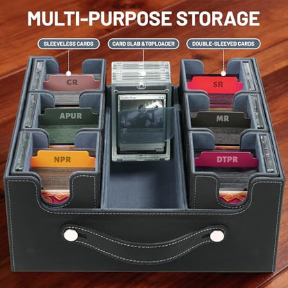 Commander Deck Box with Handle, Trading Card Storage Box for MTG&TCG.7 in 1 MTG Deck Box with 6 Toploaders, 6 Stoppers, 10 Colorful Dividers.(Black & Grey, 7 IN 1) - color: Black & Grey