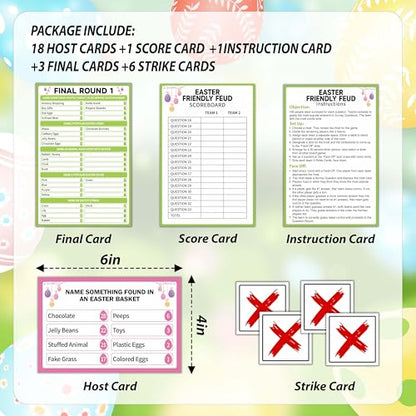 Easter Friendly Feud Game, Easter Egg Themed Party Game for Family, Spring Party Supplies and Activities Decorations, Holiday Trivia Games for Large Groups, 1 Pack(05)