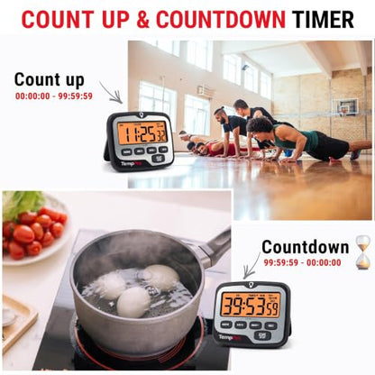 TempPro TM01 2-in-1 Kitchen Timers for Cooking with 12/24H Clock Mode | Magnetic Timer with Adjustable Alarm Volume, Digital Timer with Touch Backlight, Kids Timers for Classroom Teacher Supplies - size: Digital Timer 1 Pack