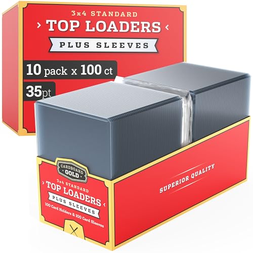 Cardboard Gold - 35pt Top Loaders for Cards with Bonus Soft Sleeves - 1000 Count - Premium 3x4 Inch Trading Card Toploaders - Protect Your Baseball and Sports Cards with These Hard Plastic Protectors - size: 1000 Toploaders