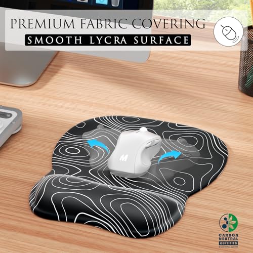 MROCO Ergonomic Mouse Pad Gel Wrist Rest, 9.4 x 8.1 in, Black Topographic | Ergonomic Shape Design, Multiple Pattern Options, Gel Wrist Comfort, Smooth Lycra Surface, Non-Slip PU Base - color: Black Topographic