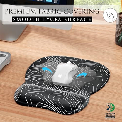 MROCO Ergonomic Mouse Pad Gel Wrist Rest, 9.4 x 8.1 in, Black Topographic | Ergonomic Shape Design, Multiple Pattern Options, Gel Wrist Comfort, Smooth Lycra Surface, Non-Slip PU Base - color: Black Topographic