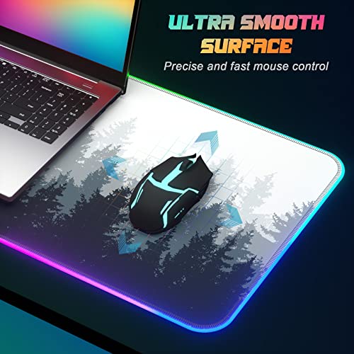 ITNRSIIET RGB Gaming Mouse Pad, Full Desk XL Extended Large Gaming Mousepad, 12 Lighting Modes 30% Thicker Big LED Desk Mat for Gamers, 32 x 12 inches, Ink Painting Misty Forest - color: Ink Painting Misty Forest