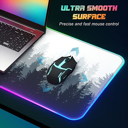 ITNRSIIET RGB Gaming Mouse Pad, Full Desk XL Extended Large Gaming Mousepad, 12 Lighting Modes 30% Thicker Big LED Desk Mat for Gamers, 32 x 12 inches, Ink Painting Misty Forest - color: Ink Painting Misty Forest