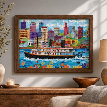 Cross & Glory | Jigsaw Puzzles for Adults | Queen City Paddle Wheel | Landscape Puzzles for Adults | Satin Finish | Ages 14+ - color: Queen City Adventure - River