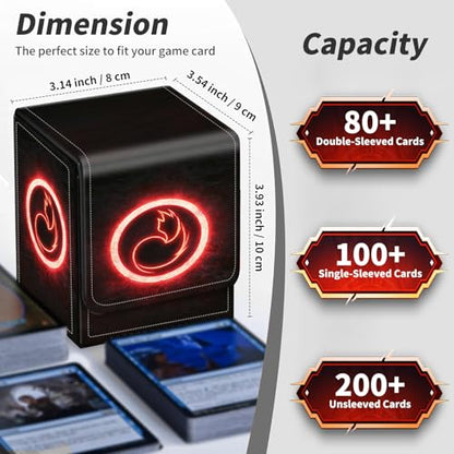 BVDIKMI Card Deck Box for MTG, Card Storage Box Fits 100+ Single Sleeved Cards, PU Leather Strong Magnet Card Deck Case Holder for Magic Commander TCG CCG, Black Flame - color: Black Flame