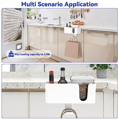 KDD 4-in-1 Desk Organizer - Under Desk Cup Holder and Headphone Hanger with 2 Wire Holes - Rotating Hanger and Detachable Storage for Cup, Phone and Pen (White) - color: White