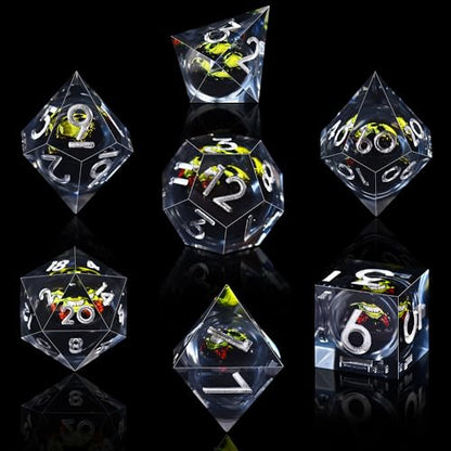 AUSTOR 7 Die DND Dice Set - 7 Pieces Green Skull Resin Dice - D20, D12, D10, D8, D6, D4 Sharp Edge Dungeons and Dragons Dice with Case - color: Green Skull