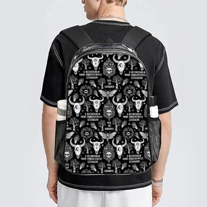 Large Clear Stadium Backpack Mesh Side Pockets Zipper Compartments | Large Capacity, Cat Skull Head Witch Board Black Gothic, Heavy Duty, Stadium Approved, Transparent Bag for Towels Water - color: Pattern (844)