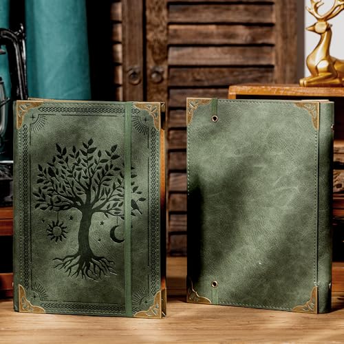 Ovesmusl PU Leather A5 Binder 6 Ring Refillable Journal 100 GSM 240 Pages Refill Paper Include A5 Planner Binder Loose Leaf Binder Notebook 5.7”x8.3”, Green Tree - color: Green Tree
