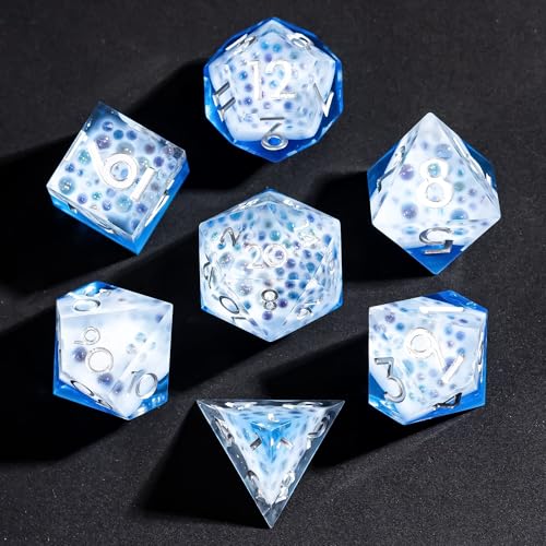 7PCS Cocktail Dice Set,Handmade Sharp Edge Dice Set D&D RPG Polyhedral Die,for Dungeons and Dragons TTRPG Games Roleplaying Games,with Gift Box.(Blue) - color: Cocktail Blue
