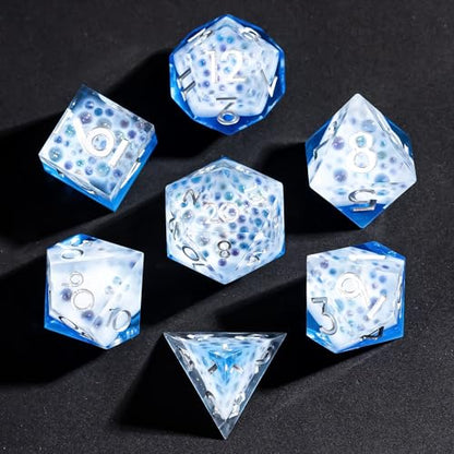 7PCS Cocktail Dice Set,Handmade Sharp Edge Dice Set D&D RPG Polyhedral Die,for Dungeons and Dragons TTRPG Games Roleplaying Games,with Gift Box.(Blue) - color: Cocktail Blue