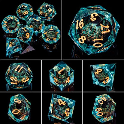 ARUOHHA DND Resin Dice Dragon Eye Dice Liquid Core Red Sharp Edged Dice Set with Gift Box, Polyhedral D and D Dice Set Role Playing Game D20 D12 D10 D8 D6 D4 - color: Yy06-blue