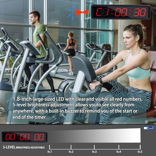 Fitness Timer with Stopwatch Button, Suitable for School/exam/Home Exercise/Gym/Gym SMAHEAT Electronic Fitness Timer (1.8-inch Data PC synchronous Transmission Model) - color: 1.8 Inch Six Bit All Red Pc Transmission Model