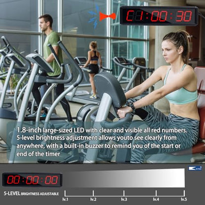 Fitness Timer with Stopwatch Button, Suitable for School/exam/Home Exercise/Gym/Gym SMAHEAT Electronic Fitness Timer (1.8-inch Data PC synchronous Transmission Model) - color: 1.8 Inch Six Bit All Red Pc Transmission Model