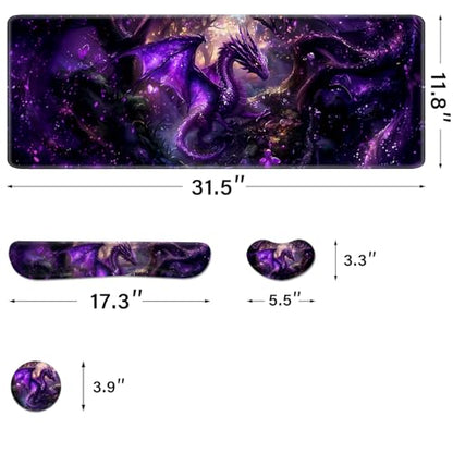 Desk Pad and Keyboard Wrist Rest, Large Mouse Pad + Keyboard Pad+Mouse Wrist Support, Non-Slip Desk Mat Protector for Office, Home 31.5×11.8 Inches Anime Dragon - color: Dragon