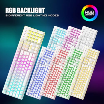 RedThunder K10 Wireless Gaming Keyboard and Mouse Combo, RGB Backlit Rechargeable 3800mAh Battery, Mechanical Feel Anti-ghosting Keyboard + 7D 3200DPI Mice for PC Gamer(White Pudding) - color: White Pudding