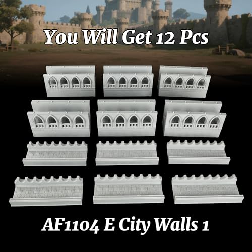 Modular Medieval Fortress Expansion for TTRPG - 25mm Scale Unpainted Straight Ramparts & Defense Battlements, 6-Piece RPG Terrain Set for Dungeon Masters & Wargame - City Walls 1 (AF1104 E) - color: Af1104 E City Walls 1