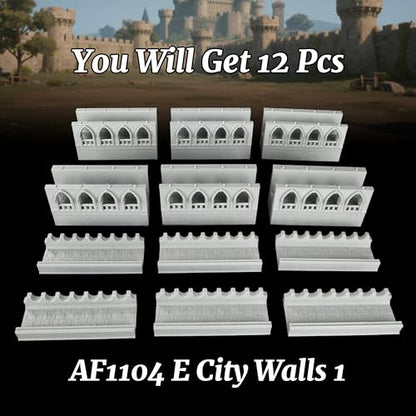 Modular Medieval Fortress Expansion for TTRPG - 25mm Scale Unpainted Straight Ramparts & Defense Battlements, 6-Piece RPG Terrain Set for Dungeon Masters & Wargame - City Walls 1 (AF1104 E) - color: Af1104 E City Walls 1