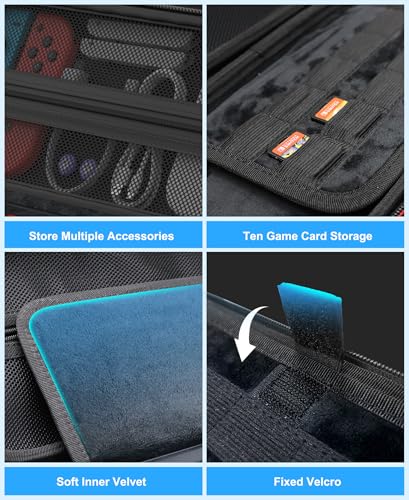 Switch 2 Case for Nintendo Switch 2 (2025)/Switch/OLED, with 4-in-1 Accessories Bundle Kit for Nintendo Switch 2, 3X Transparent Protective Cover+2X Screen Protectors+4X Thumb Caps, Accessories Set with Carrying Case for Switch - size: Case + 4-in-1 Bundl
