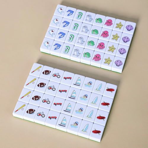 GRACIAS 4 Players Mahjong Block Set, 128 Green Tiles(1.18”) with 4 Different Patterns, Portable Mahjong Set with A Carry Bag & English Instruction, Mahjong Tile Game