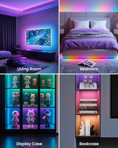 16.4ft RGB+IC LED Lights for 50-75 Inch TV, Backlight Strip Behind TV with Music Sync, Bluetooth APP and Voice Control, 44 Scene Modes, for Ambient Mood Lighting, Monitor Game, Bedroom, Living Room - size: 16.4FT