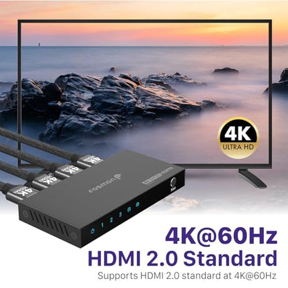 Fosmon 3-Port HDMI 4K Switch with Remote, Support 4K@60Hz HDCP 2.2 High Speed 18Gbps 3 in 1 Out Auto-Switching 3x1 HDMI 2.0 Switcher Splitter Hub Compatible with PS5, Xbox X, Apple TV - style: 4K HDMI Switch 3 In 1 Out