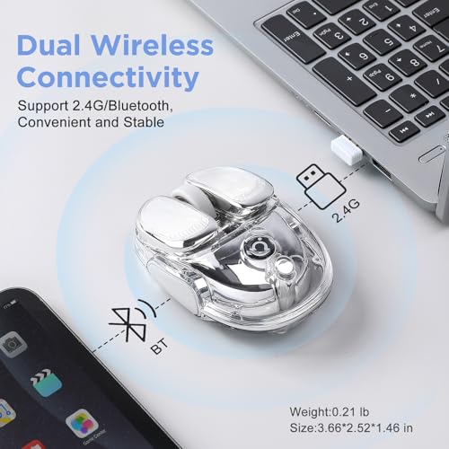 Q9 Wireless Mouse, 2.4G/BT Dual Mode, 4 Adjustable DPI (800-4800), Ultra-Quiet Click, Bluetooth Mouse with RGB Breathing Light, 500mAh Long Battery, Portable for PC/Laptop/Mac/Tablet(Silver) - color: Silver