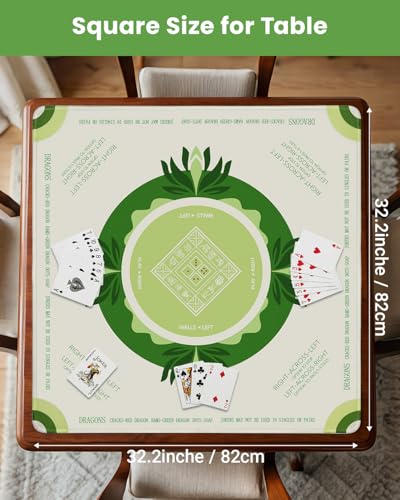 Mahjong Mat for Table, American Mahjong Mat with Rules, 32x32 Inch | Rubber Non-Slip Mah Jong Mat, Noise Reduction Table Cover Accessories for Mahjong, Poker, Board Games, Dominoe - color: Off White Green