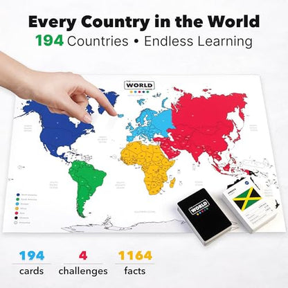 The World Game - Geography Card Game - Educational Games for Kids, Family and Adults - Cool Learning Gift Idea for Teenage Boys & Girls 8-12 with Map