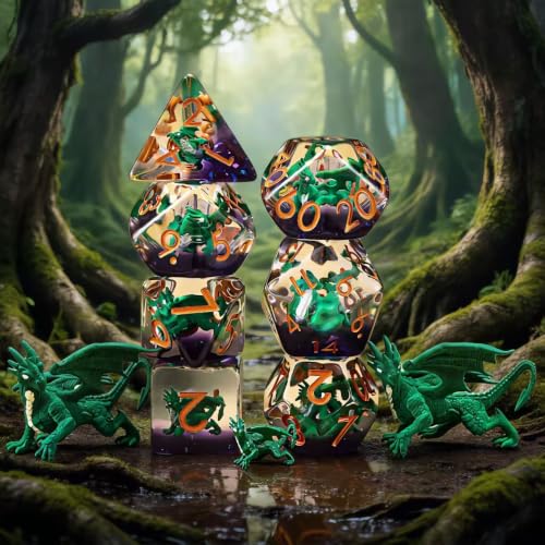 Dragon DND Resin Dice Set, Polyhedral D&D Dice Inclusion Dice for Dungeons and Dragons MTG RPG - color: Green Dragon