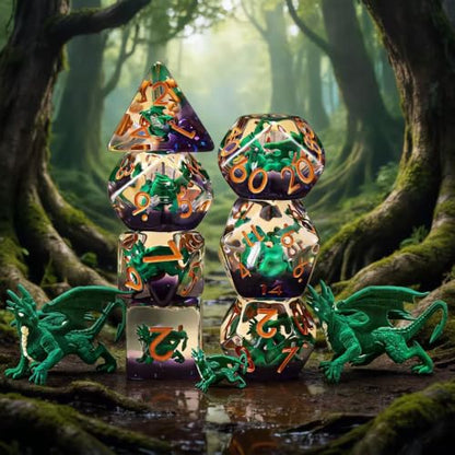 Dragon DND Resin Dice Set, Polyhedral D&D Dice Inclusion Dice for Dungeons and Dragons MTG RPG - color: Green Dragon