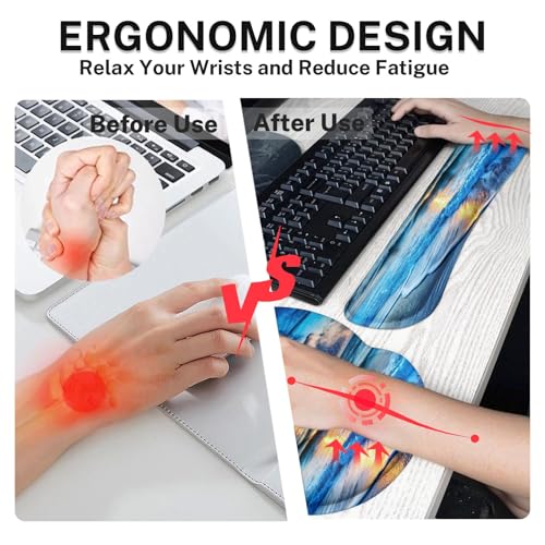 Britimes Blue Sea and Starry Sky Keyboard Mouse Pad Set 4in1 Large Mousepad+Keyboard Wrist Rest+Mouse Wrist Rest+Coaster Set with Ergonomic Design for Home Office Computer 35.4x15.7 inches - color: Blue Sea and Starry Sky