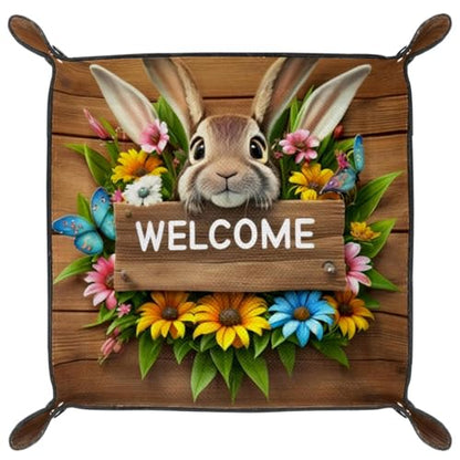 Rabbit on Wood Plank Welcome Dice Tray PU Leather Dice Rolling Tray Folding Dice Holder for Dice Games, Like RPG, DND and Other Table Games - color: Multi 4