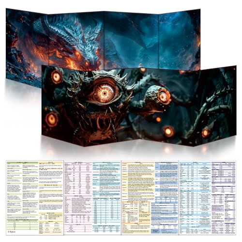 Byhoo 2 PCS DM Screen for D&D 5E with 2 Immersive Themes，Waterproof Reusable Surface, Tri-Fold Portable Design Folds to Approx. A4 Size DND Accessories Compatible with Players Handbook - style: Planar Realms - 2PCS: Astral mirage&Umbra sanctum