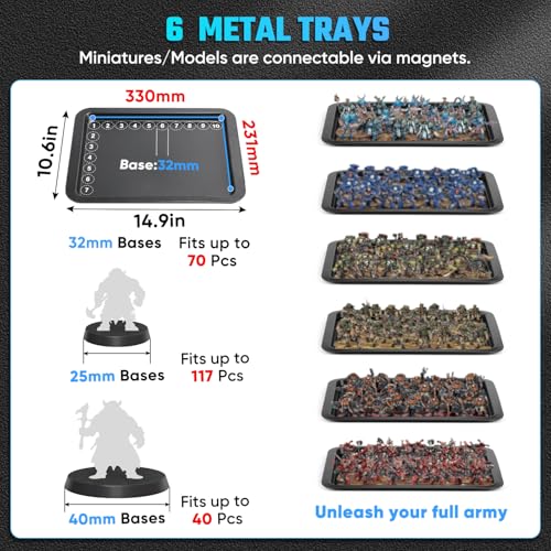 Miniatures Storage Case Miniatures Transport Case Stackable Carrying Case with Trolley & 360° Wheels 6 Trays. Aluminum Alloy Frame with Lock Slot (1.2X-Large Size) - size: 1.2X-Large