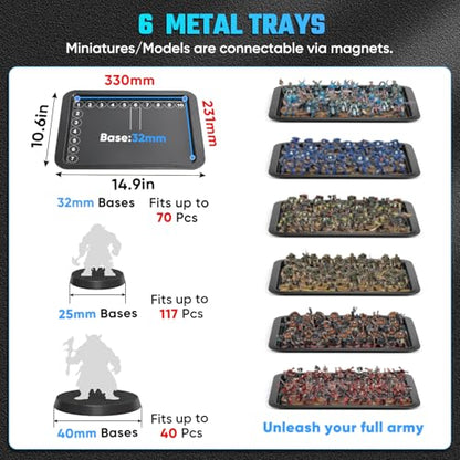 Miniatures Storage Case Miniatures Transport Case Stackable Carrying Case with Trolley & 360° Wheels 6 Trays. Aluminum Alloy Frame with Lock Slot (1.2X-Large Size) - size: 1.2X-Large