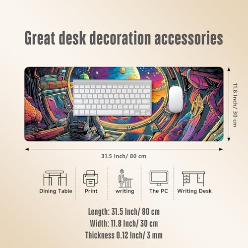 Extended Gaming Mouse Pad, Large Mouse Mat 3 mm Nature Rubber Base Mousepad with Stitched Edges, Non-Slip Desk Mat for Office Home Great Gift 31.5x11.8 Inch (Astronaut 3) - color: Astronaut 3