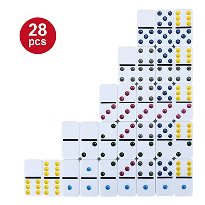 Offelec Double Six Dominoes Set | 28 Domino Tiles Double 6 Dominos with Storage Tin | Classic Family Game for Kids & Adults | Ideal for Travel, Game Nights & Educational Fun | 2-4 Players - color: Double 6 Dominoes