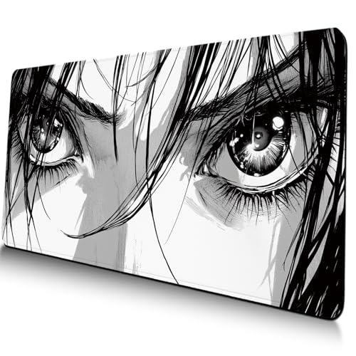 Anime Eyes Mouse Pad Gaming, Large Mouse Pads for Desk, Extended Anime Mousepad with Non-Slip Rubber Base Stitched Edge, Long Mousepad Keyboard Mat for Desk Gaming Home Office, 31.5" x 11.8" - color: Mpad#AnimeEyes, size: 31.5L x 11.8W inches