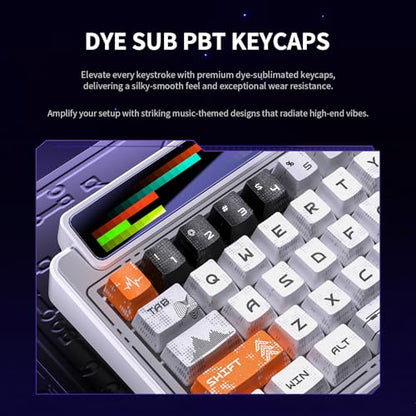 LEOBOG x Aula AMG65 Mechanical Gaming Wireless Keyboard Dual Screen | Tri-mode Bluetooth/2.4G/Wired,Wireless Keyboard,8000mAh,RGB,Hot Swappable Pre-lubed Light Feather Switches-Arctic starlight - color: Arctic starlight